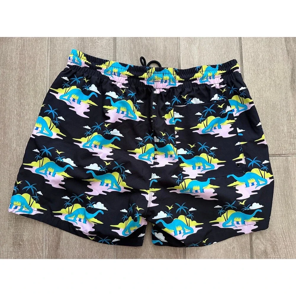 Cabana by Crown & Ivy Men's Dinosaur Swim Trunks Size Large Navy Liner Cut Out